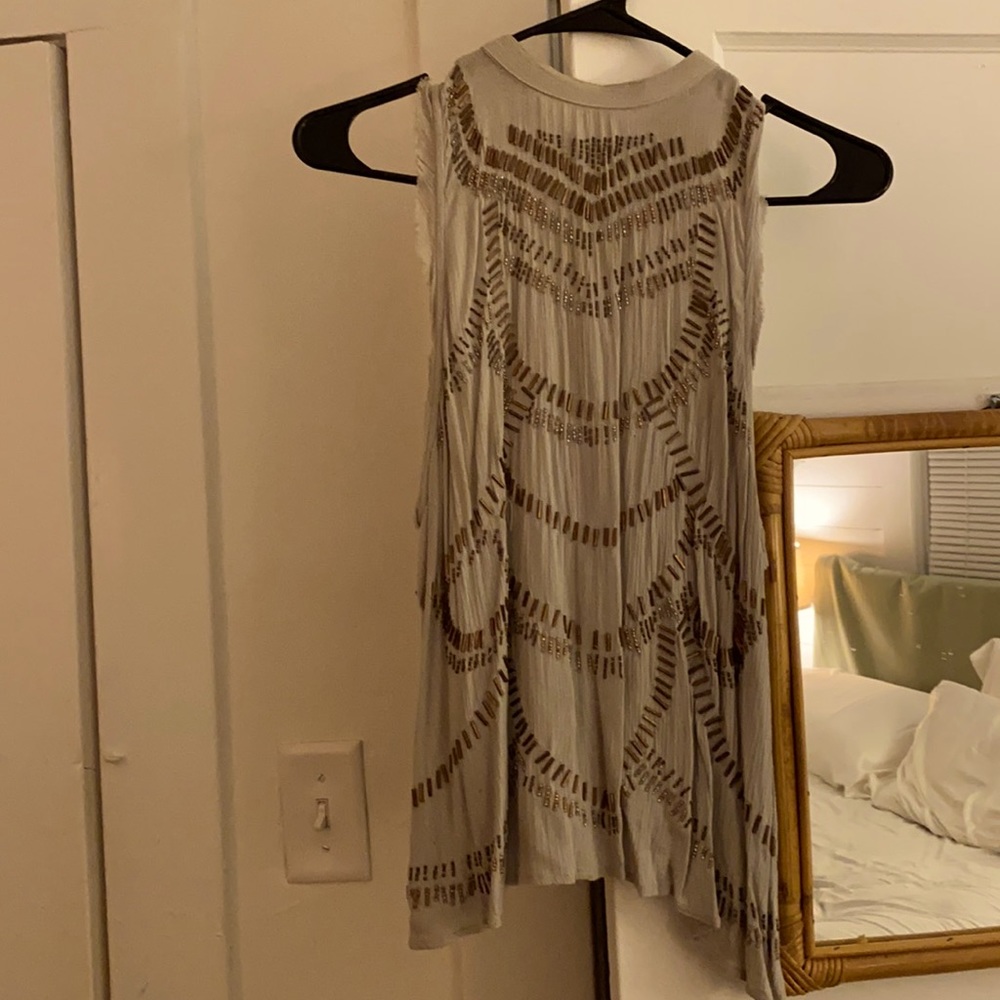 Small - Beaded Gray Sleeveless Top - Anthropologie